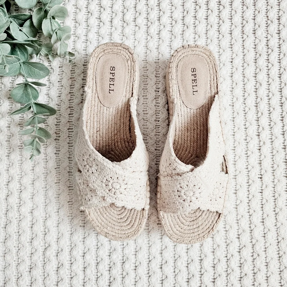 Spell Sun Chaser Crochet Espadrilles Platform Sandals Bisque 40 9 9.5 NEW RARE